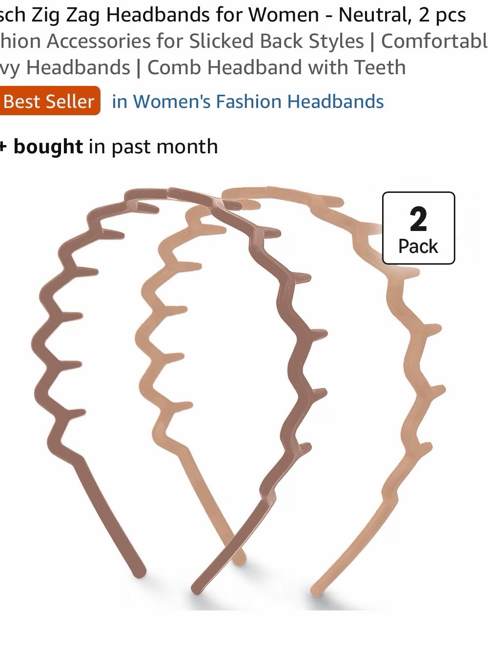 Kitsch Zig Zag Comb Headbands - Brown & Tan, 2 Pack